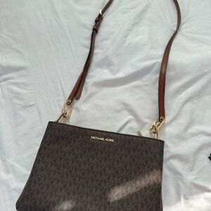 Michael Kors Dark Brown Crossbody Bag with Gold Accents
